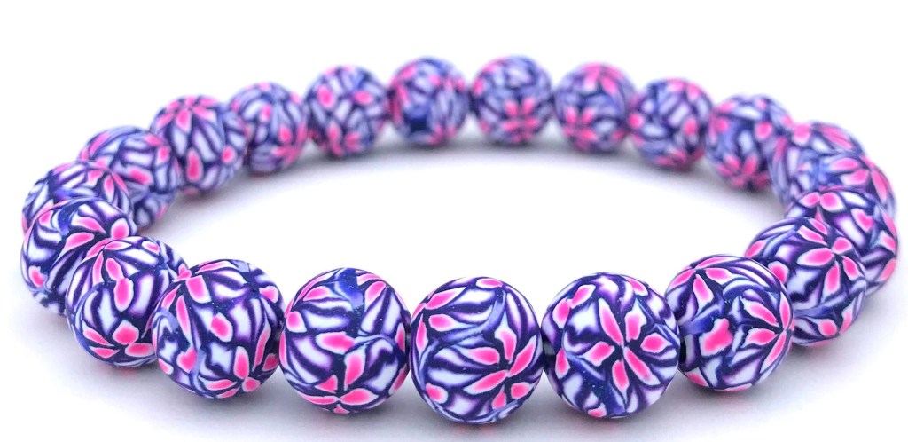 Pink and purple polymer clay bead bracelet