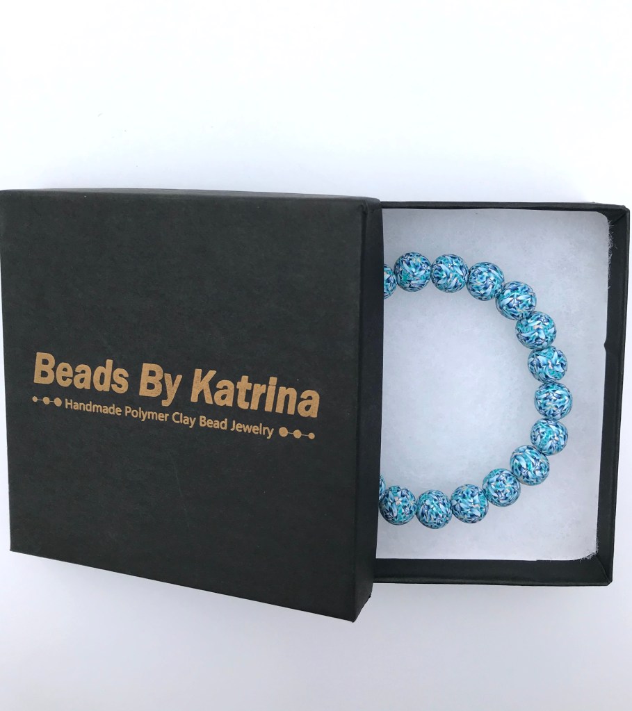 Blue polymer clay bead bracelet