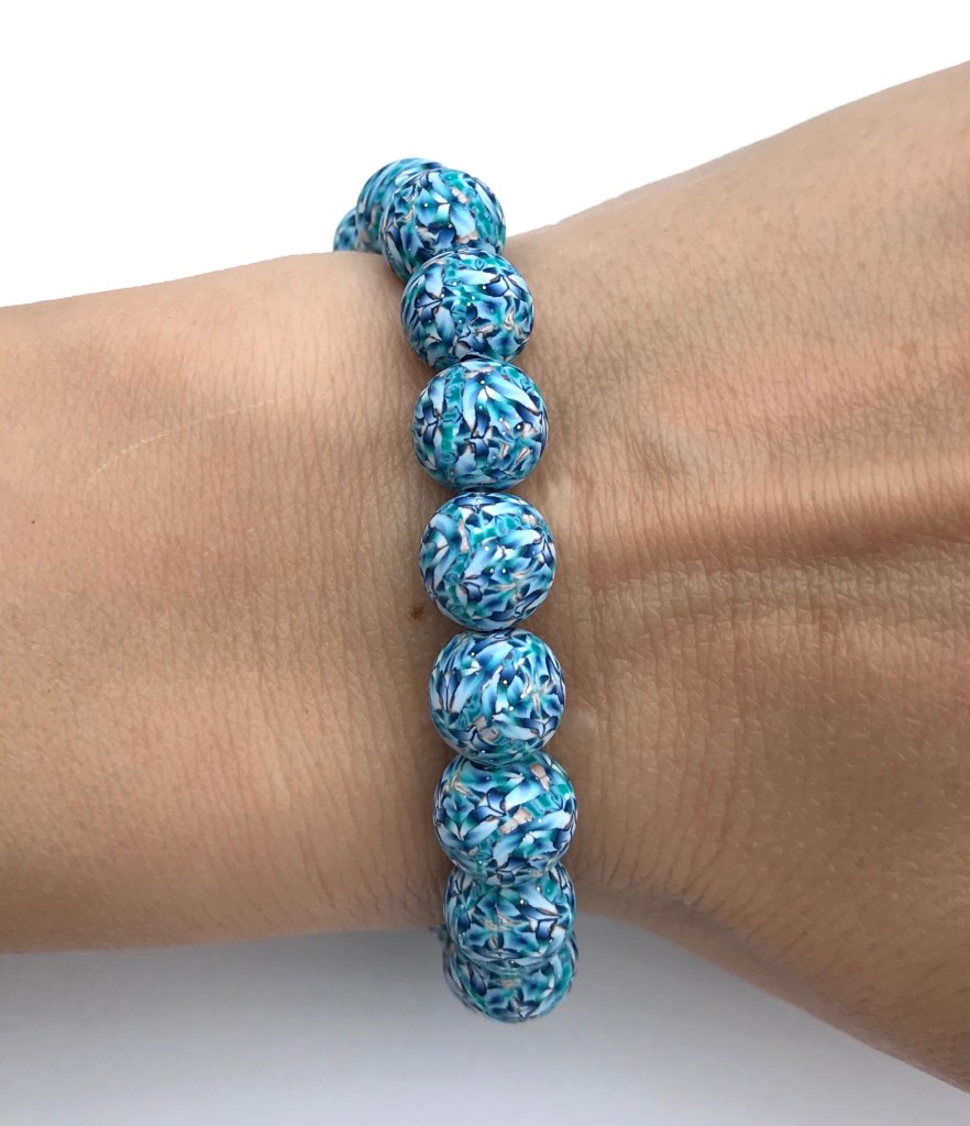 Blue polymer clay bead bracelet