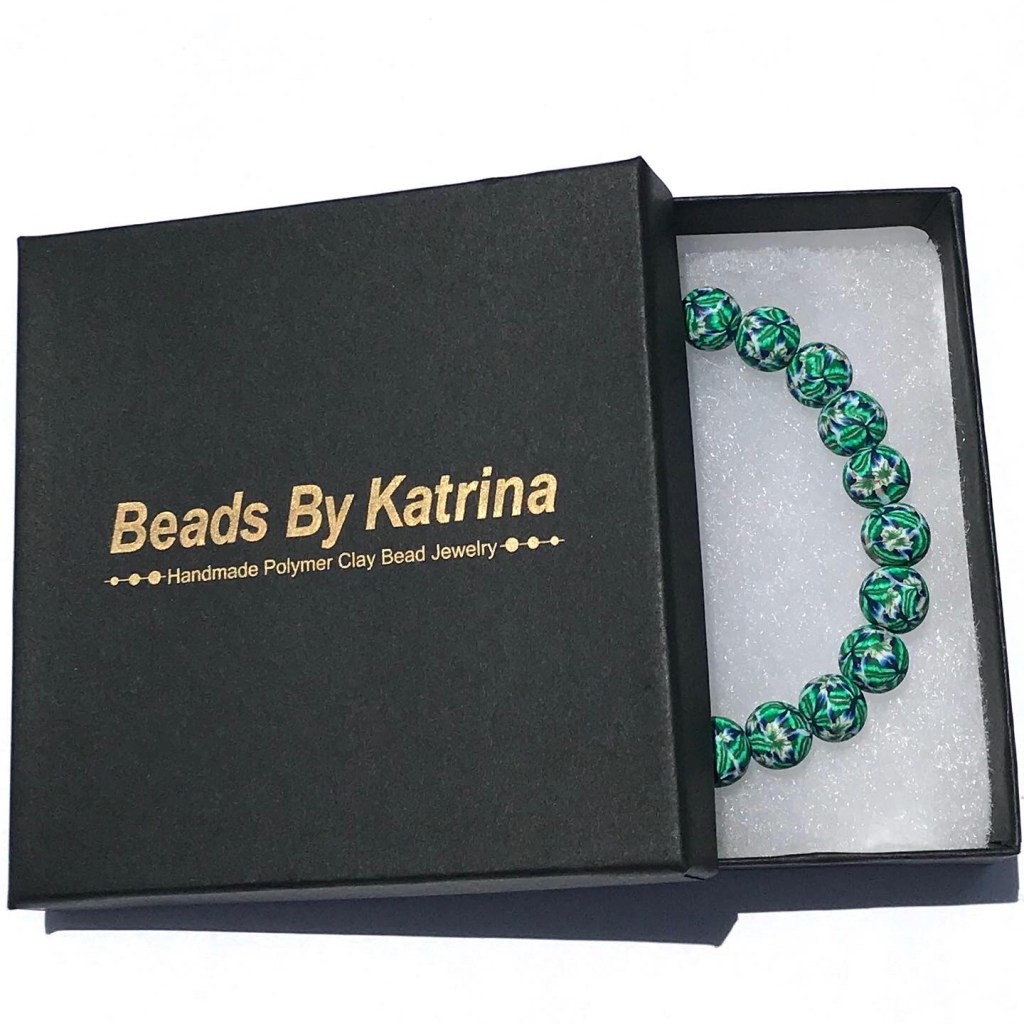 Green polymer clay bead bracelet