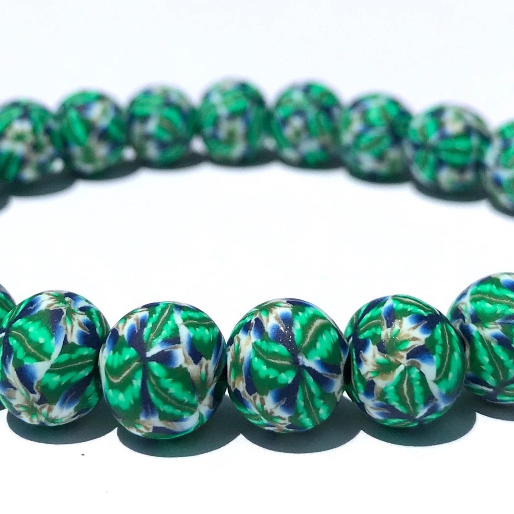 Green polymer clay bead bracelet