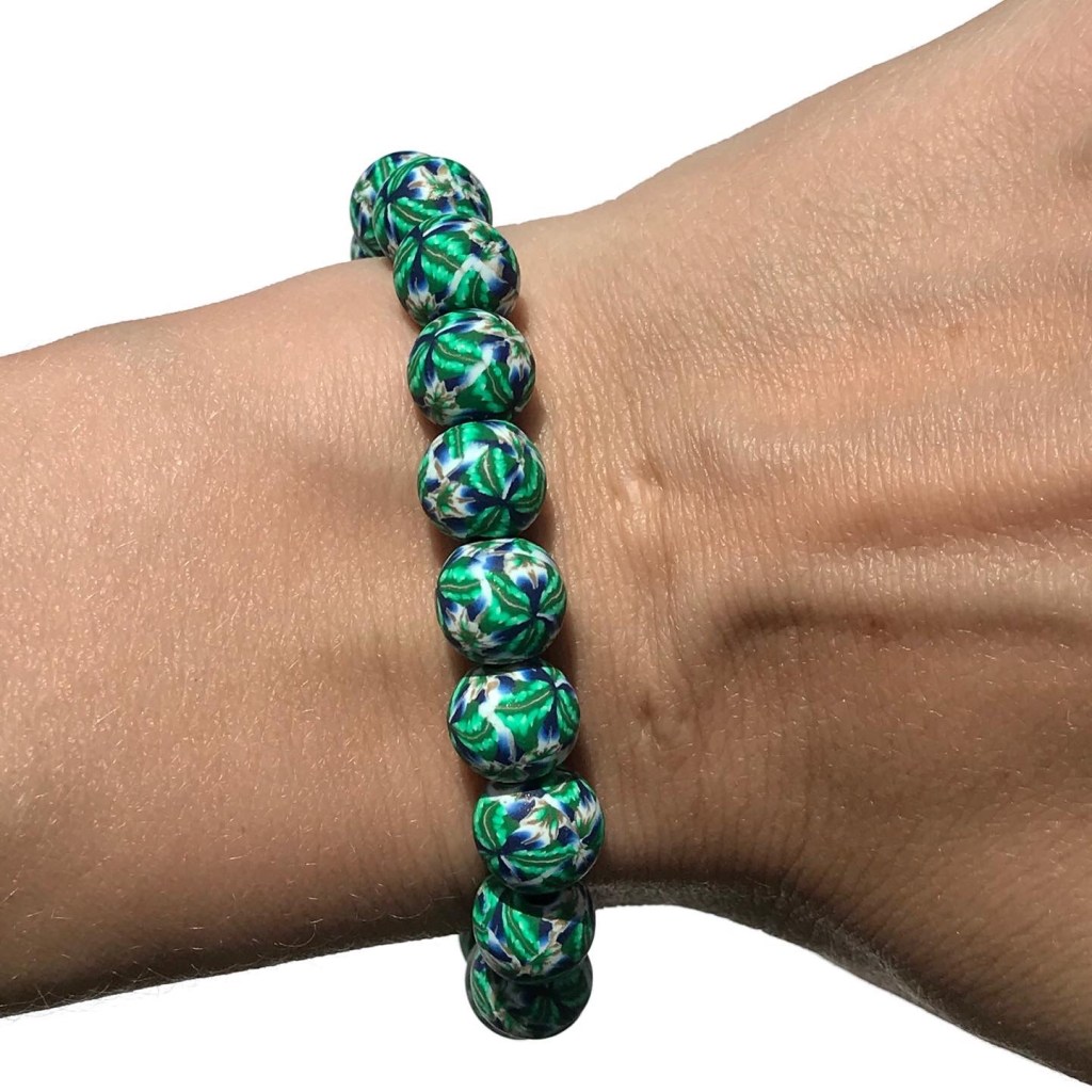 Green polymer clay bead bracelet