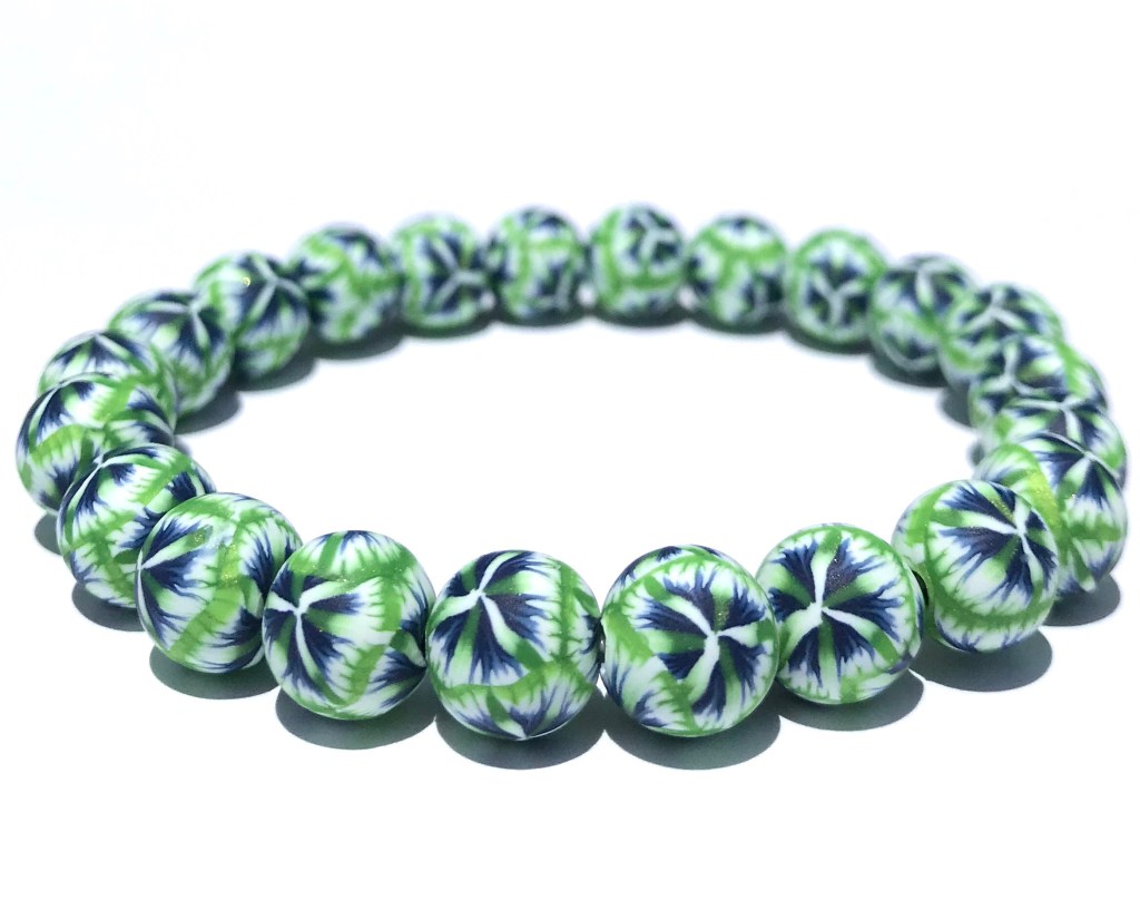Green, white, and navy bead bracelet