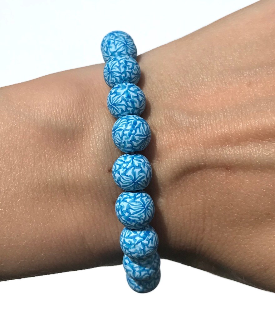 Blue polymer clay bead bracelet