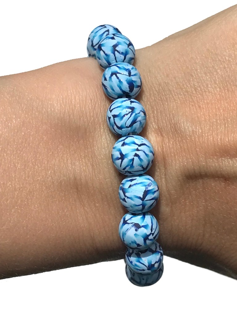 Blue polymer clay bead bracelet