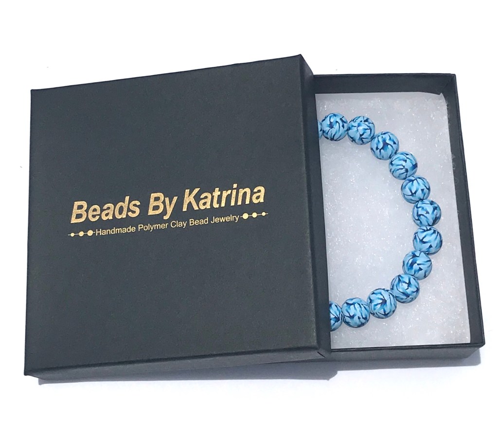 Blue polymer clay bead bracelet